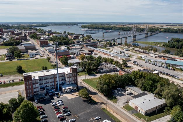 Aerial photo of the QBTC with Mississippi River in the background